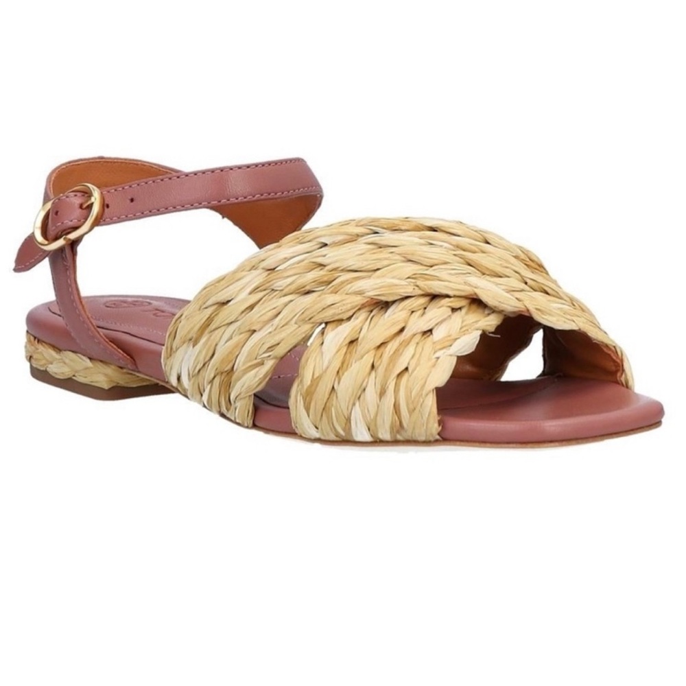 Tory Burch Leather and Raffia Sandals Flat Size:9 M